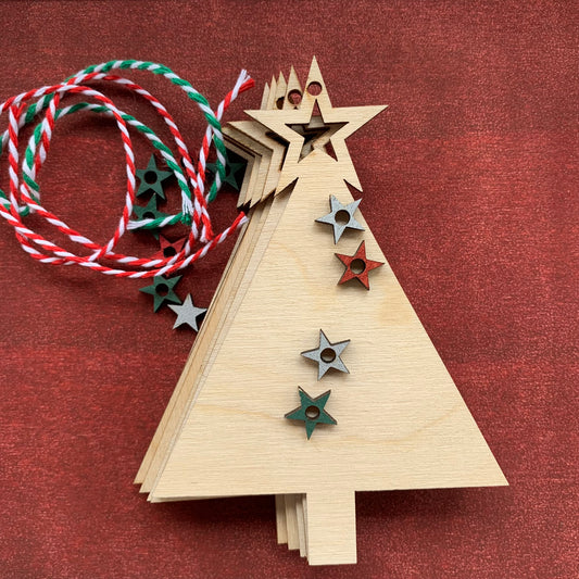 Wooden Christmas tree ornament for DIY decorating and Gift notes - Pack of 10